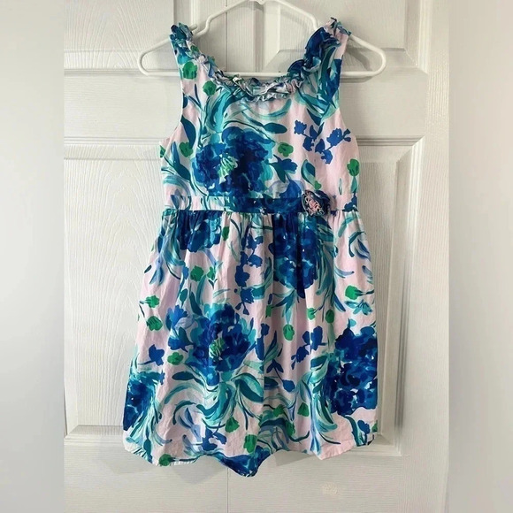 Lilly Pulitzer GIRLS GEORGINA DRESS Pink Tropics Tint Sweet Pea Blue 14 - Picture 3 of 6